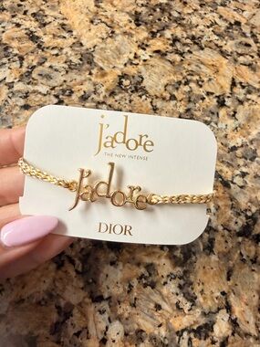 Dior Gold-Tone 'J’adore' Script Bracelet with Braided Band